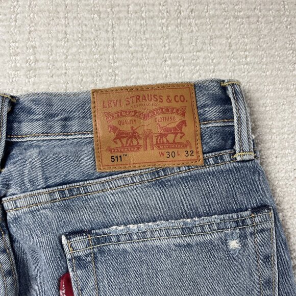 Y2K Grunge Distressed Levi's Size 30 x 32 511 Blue Jeans Faded Punk - Picture 13 of 15